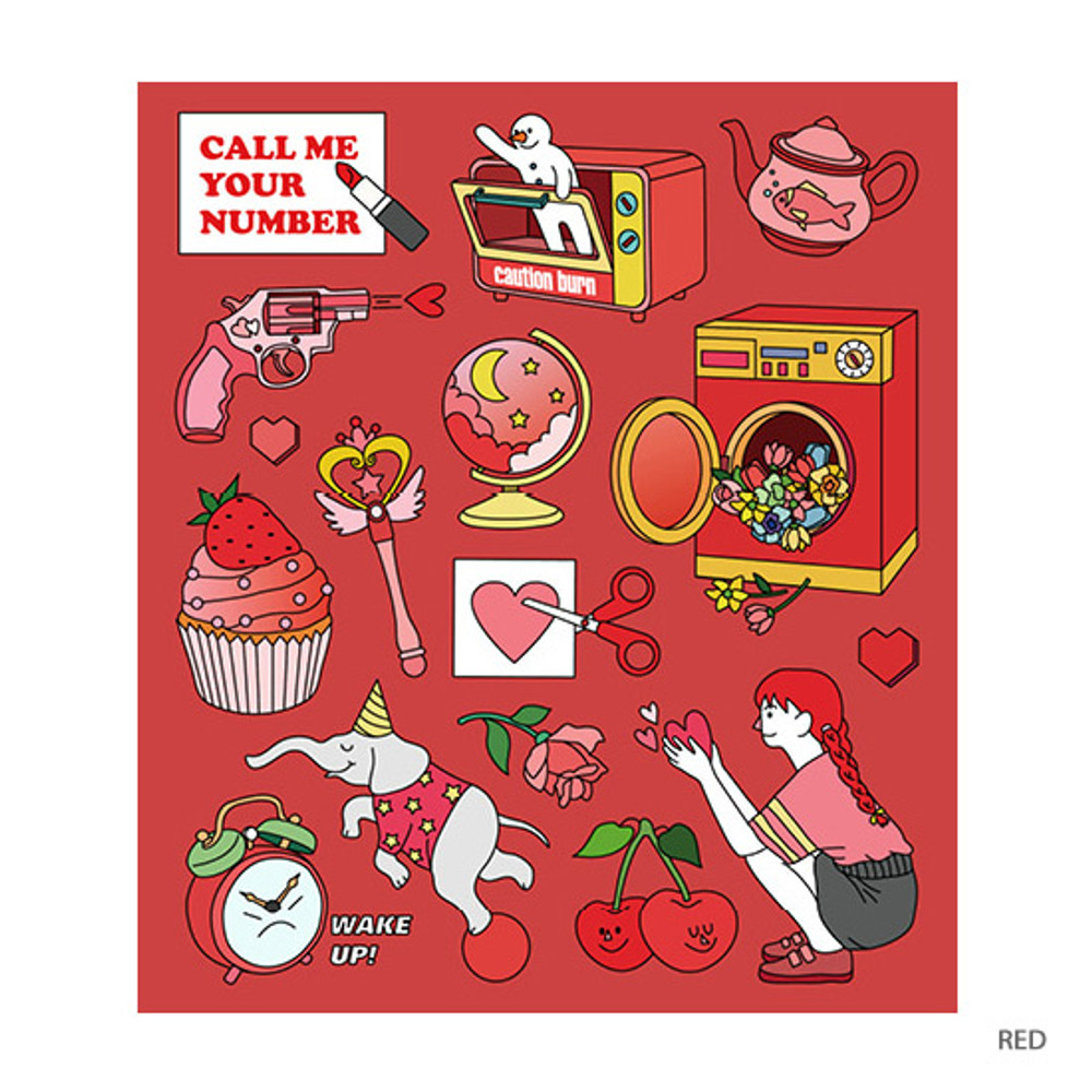 Red - Pop illustration colorful point paper deco sticker ver2