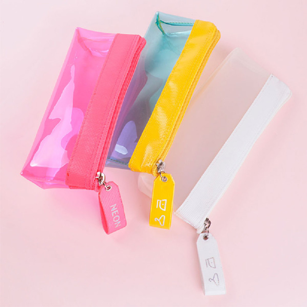 96 Bulk PVC Zipper pencil pouch, assorted neon colors - at 