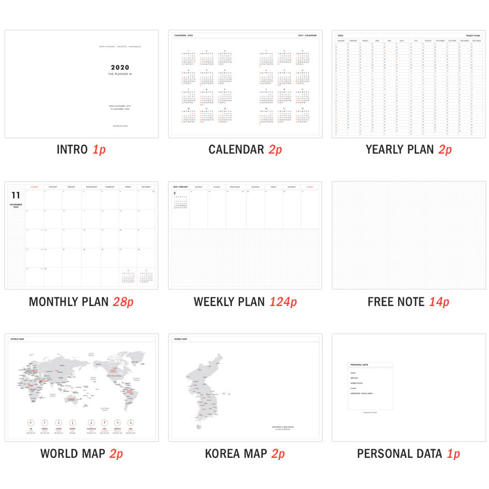 Planner section - ICONIC 2020 Simple medium dated weekly planner scheduler