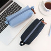 Light blue, Navy - Canvas Box Pencil Case Sturdy Stationery Pouch