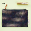 Beige - Wool pattern flat zipper medium pouch