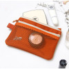 Orange - Double pocket mesh zipper pouch small