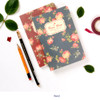 Navy - Blooming flower pattern lined notebook small 