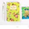 Green - Blooming flower pattern lined notebook small 