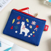 Navy alpaca - Rim pattern cotton slim zipper pouch (Small) 