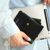 Black - Think about W passport case wallet with zipper pocket