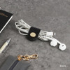 Black - Classic cowhide leather earphones cable winder organizer