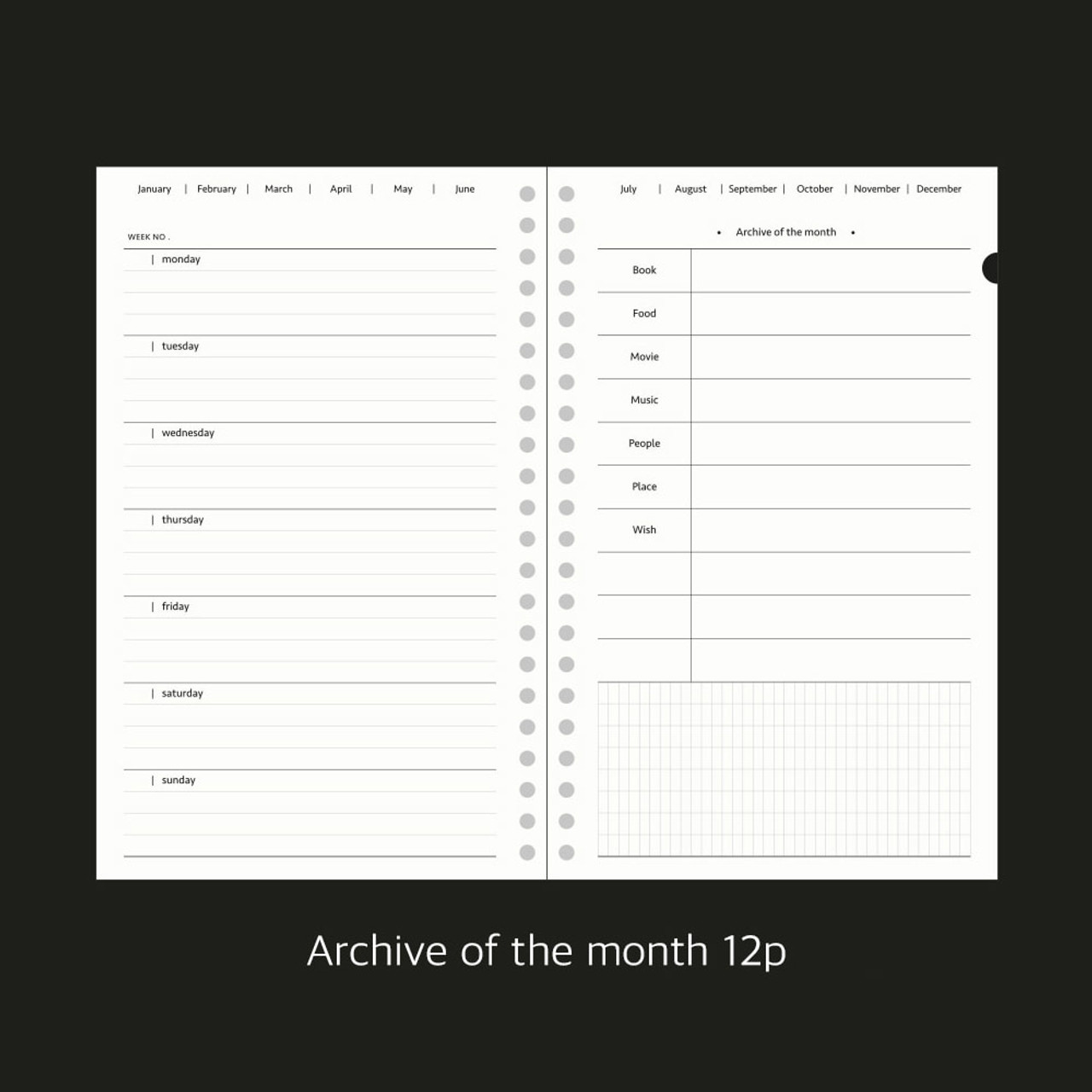 Paperian Archive Spiral Undated Weekly Planner Scheduler