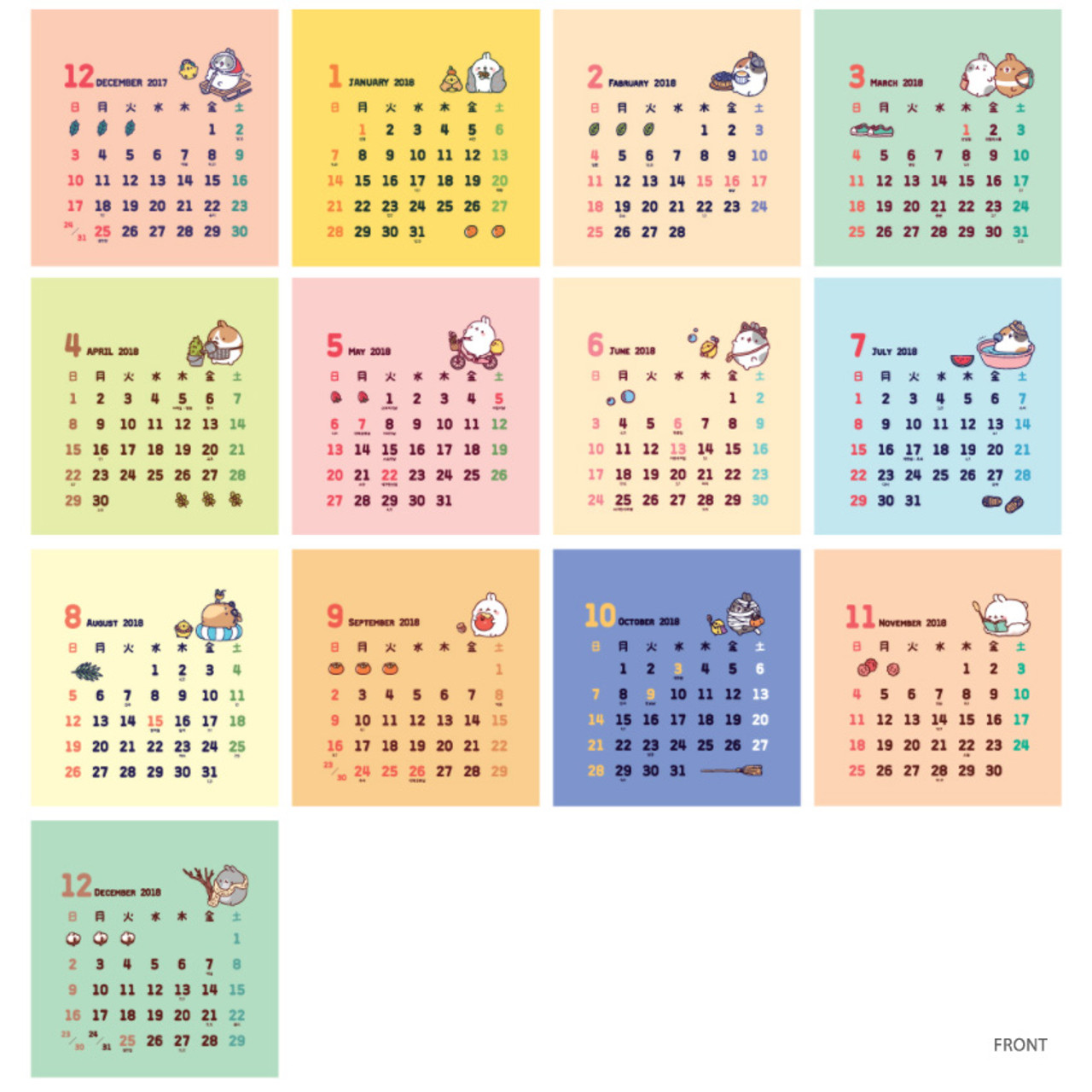 bookcodi 2018 molang illustration spiral bound small desk calendar calendar small