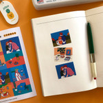 Usage example - Design comma-B Retro illustration squared paper sticker