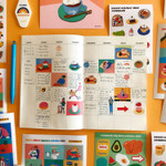 Usage example - Design comma-B Retro illustration squared paper sticker