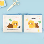 Ivory - Kakao Friends Choonsik Square Flat Zipper Pouch