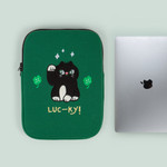 Green - All new frame Luc-ky Cat iPad Tablet & 13-inch Laptop Sleeve