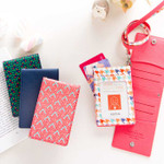 Ardium Colorful pattern bifold flat card case with neck strap