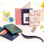 Ardium Colorful pattern bifold flat card case with neck strap