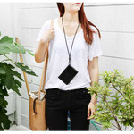 Indigo The basic M denim card case holder with neck strap