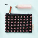 Pink - Wool pattern flat zipper small pouch