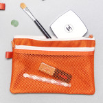 Orange - Double pocket mesh zipper pouch large