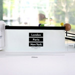 Size of Black typo clear zip lock pouch slim