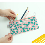Rain flower pink - Promenade cotton long zipper pouch
