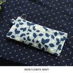 Rain flower navy - Promenade cotton long zipper pouch