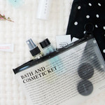 Travel clear zip lock pouch with plastic bottles