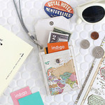 Cream pastel - World map pocket card case holder with neck strap 