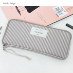 Nude beige - Mind stripe pattern zip around pencil pouch