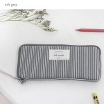 Ash gray - Mind stripe pattern zip around pencil pouch