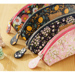 Flower pattern half moon zipper pencil case