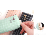 Detail of Pastel check pattern zipper pencil case