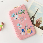 Pink - Rim pattern coner zipper card case 