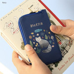 Navy - Rim pattern coner zipper card case 