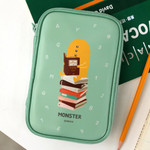 Mint - Indigo Monster wide zip around pencil case 