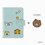 Brown - Line friends RFID blocking passport case with leather sticker 
