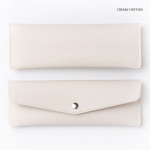 Cream chiffon - Merci PU stitched slim pencil case pouch