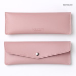 Rosy blush - Merci PU stitched slim pencil case pouch
