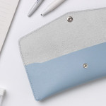 Misty blue - Merci PU stitched slim pencil case pouch