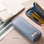Retro blue - Oxford half zip around pocket pencil pouch