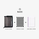 Black - Second Mansion Checker Board 6-ring A5 Grid Notebook Set