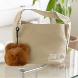 Beige - ROMANE Cotton Tote Bag With Fluffy Doll