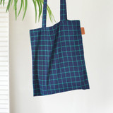 Navy / green - Daily check ecobag shoulder tote bag 