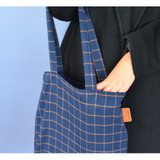 Navy / brown- Daily check ecobag shoulder tote bag 