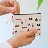 White - In the zoo coin card zipper wallet with key ring