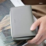 Gray - Caily zip around accordion medium leather wallet