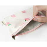 Peach - O-check Pattern small cotton flat zipper pouch