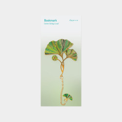 Appree Green Ginkgo Leaf Metal Bookmark with Chain