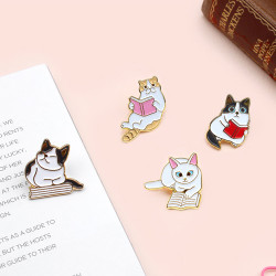 Lovely cat reading a book badge