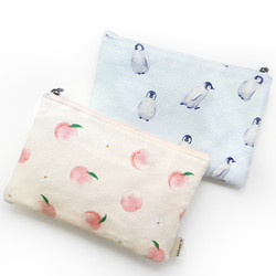 O-check Pattern medium cotton flat zipper pouch