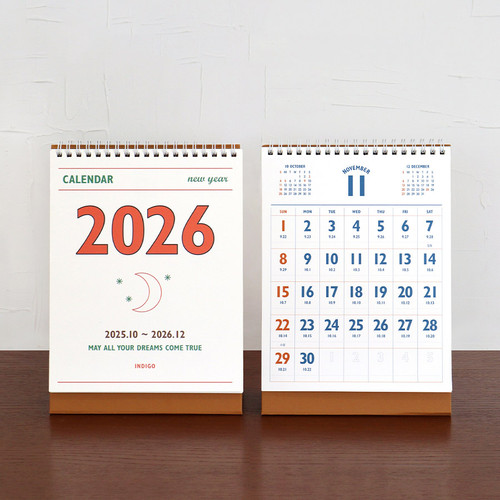 Indigo 2026 Lunar Retro Monthly Desk Calendar Indigo 2026 Lunar Retro Monthly Desk Calendar